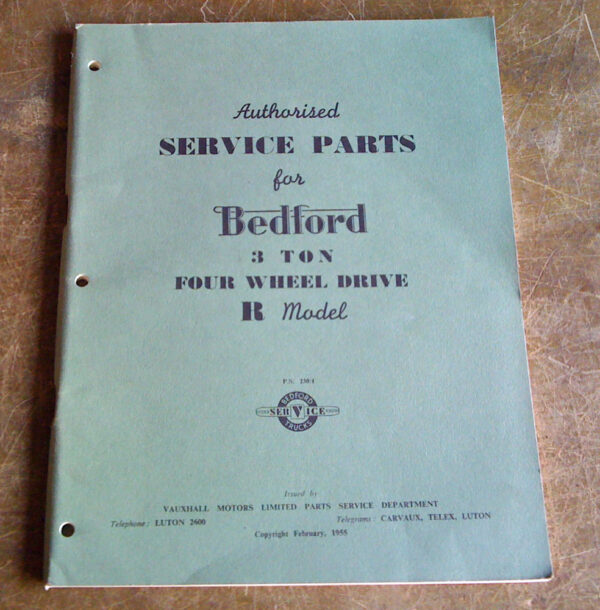 Genuine Bedford Model R 3 TON 4WD Service Parts Book (1955)