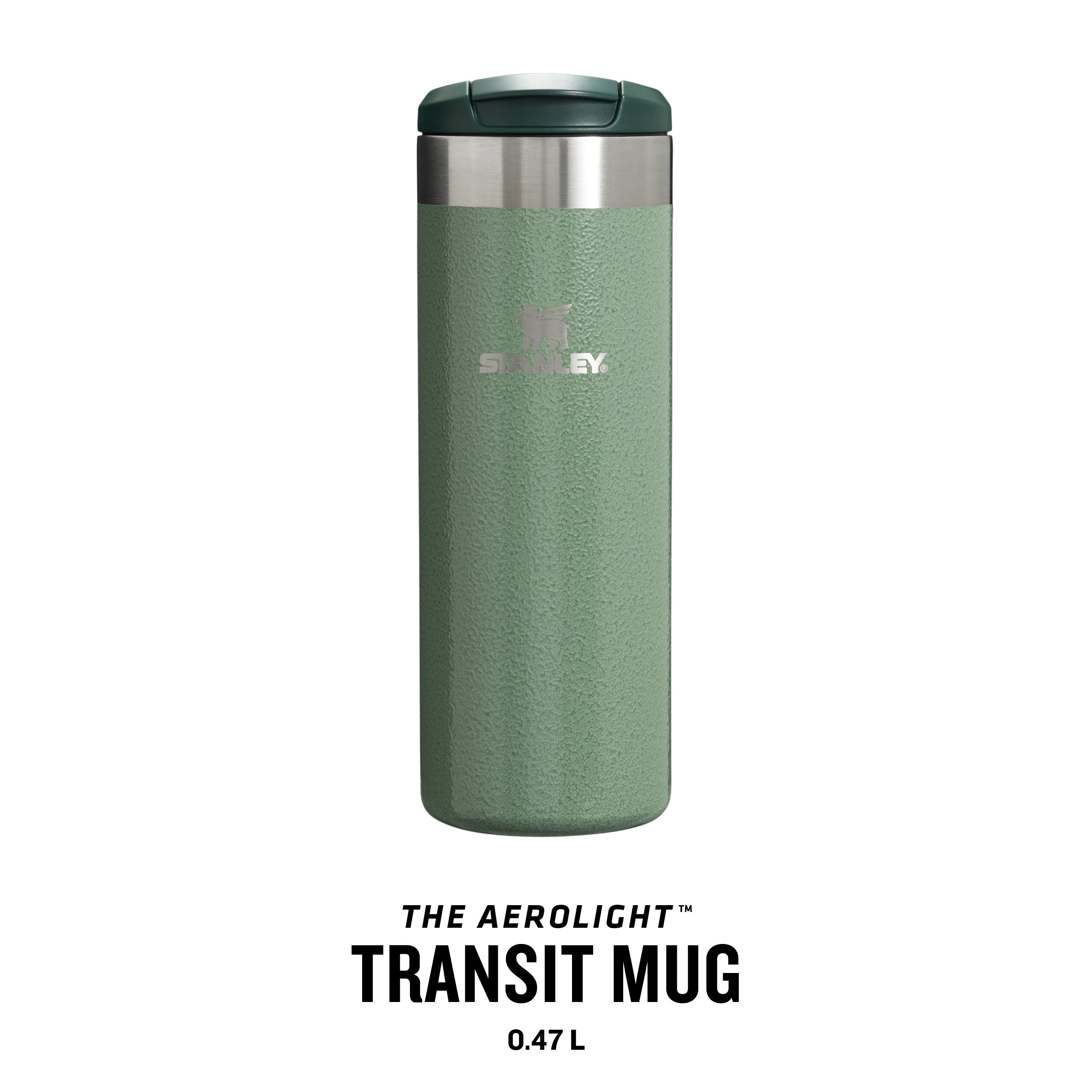 Stanley Classic Aerolight Transit Mug 0.47L Hammertone Green Sycamore Leakproof