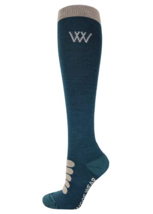 Woof Wear LONG WINTER TECH RIDING SOCKS 2 Pair Pack Hardwearing, Thermal Wool Blend Petrol / Stone